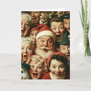 Carte Foule de Noël rétro avec le Père Noël