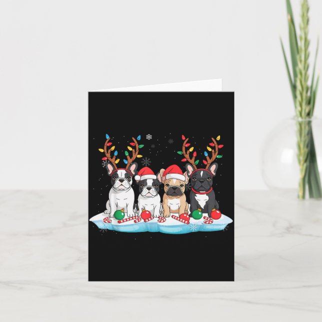 Carte Four French Bulldog Dogs Christmas Light Reindeer  (Devant)
