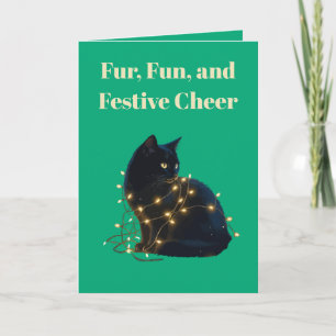 Carte Fourrure, plaisir et joie festive Chat noir emmêlé