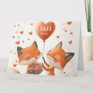 Carte Fox Love Design avec Initiales personnalisables