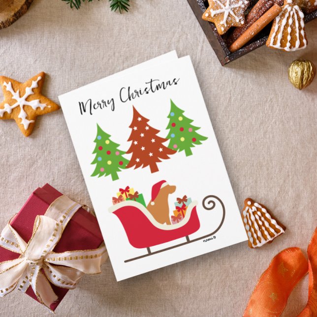 Carte Fox Red Labrador Silhouette de Noël Sleigh (Fox Red Labrador Silhouette Christmas Sleigh Card for Fox Red Labrador Owners.  Festive design.)