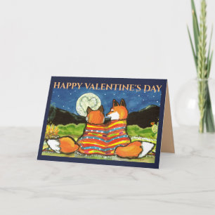 Carte Fox Valentine Love Romantic Moon Art Foxy Blue