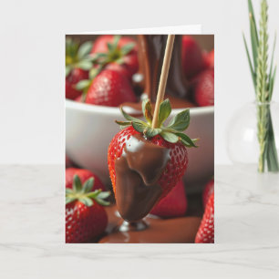 Carte Fraise d'Anniversaire Plongée Dans Le Chocolat