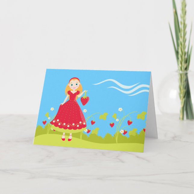 Carte Fraise Fête d'anniversaire fille (Devant)