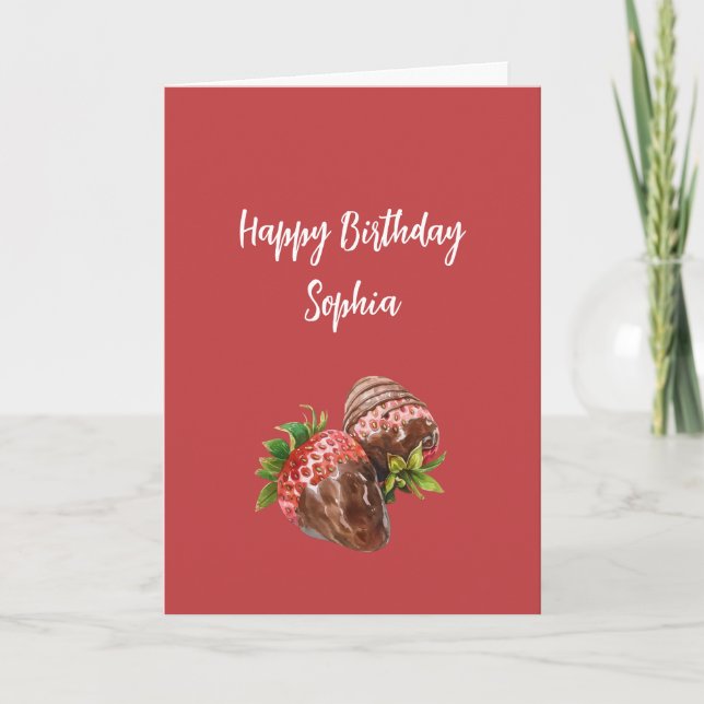 Carte Fraises d'anniversaire enrobées de chocolat rouge (Devant)