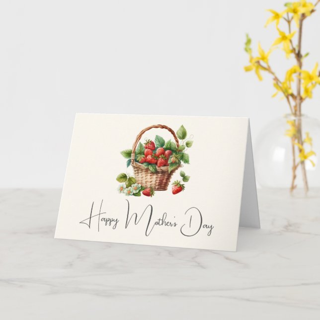 Carte Fraises fraîches dans un panier en osier pour la f (Fleur jaune)