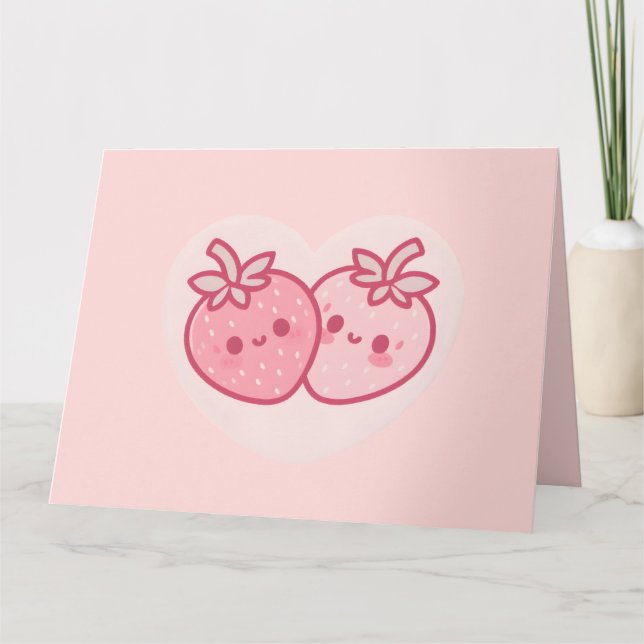 Carte Fraises roses de la Saint-Valentin Kawaii (Devant)