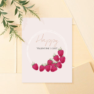Carte Framboises roses aquarelle Joyeuse Saint-Valentin