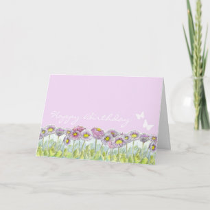 Carte Français Daisies Papillon Pastel Joyeux Anniversai