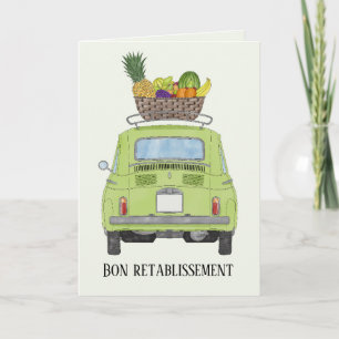 Carte Français Get well green Retro Fiat 500