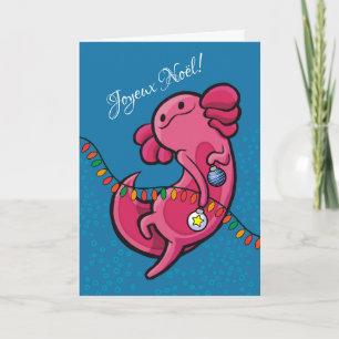 Carte Français Noël mignon Axolotl avec ornements