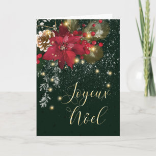 Carte Français Noël Poinsettia Pine Holly Garland Ho
