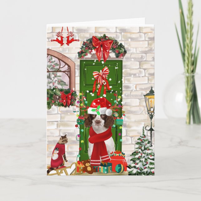 Carte Français Springer Spaniel Chien Noël (Devant)
