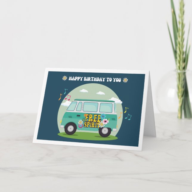 Carte Free Spirit Hippie Bus Cartoon Birthday (Devant)