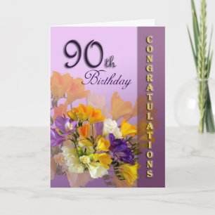 Carte Freesias 90e anniversaire Félicitations