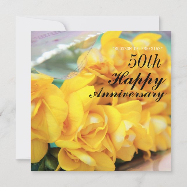 Carte Freesias Jaune 50e anniversaire de Mariage (Devant)