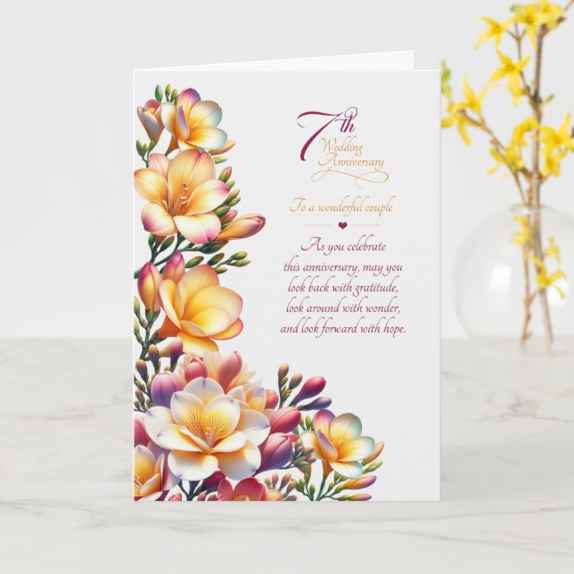 Carte Freesias sentimentales pour le 7e anniversaire de  (Fleur jaune)