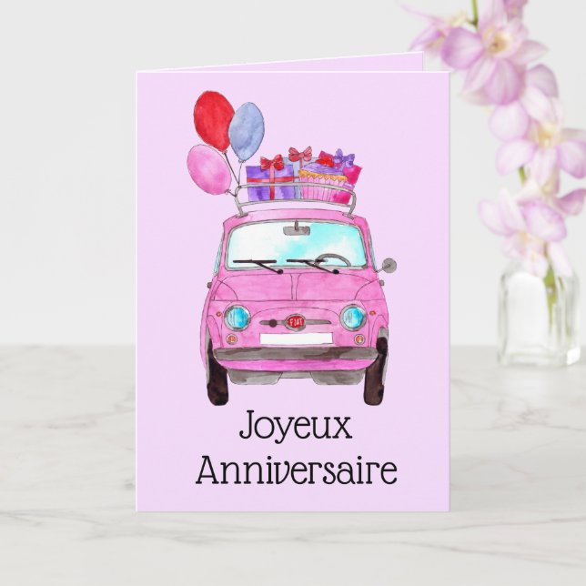 Carte French Birthday Retro Fiat (Orchidée)