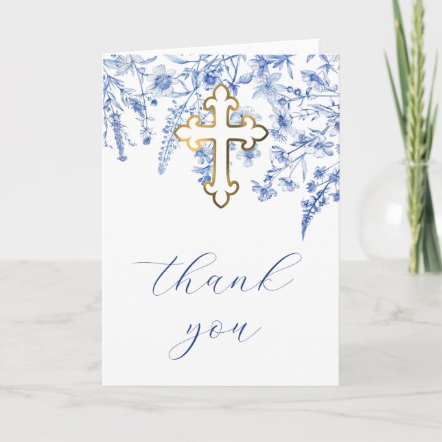 Carte French Blue Wildflowers Religious Thank You (Devant)