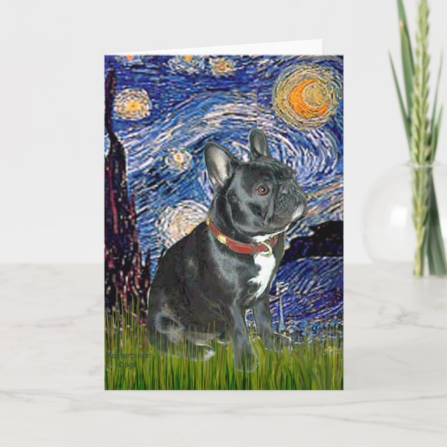 Carte French Bulldog (black 11) - Starry Night (vert) (Devant)