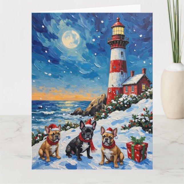 Carte French Bulldog Christmas Lighthouse Holiday (Devant)