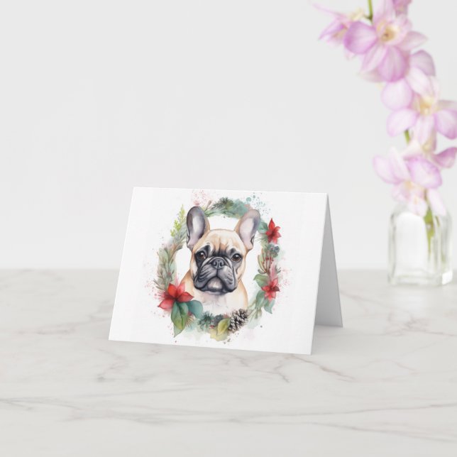 Carte French Bulldog Christmas Wreath Festive Pup (Orchidée)
