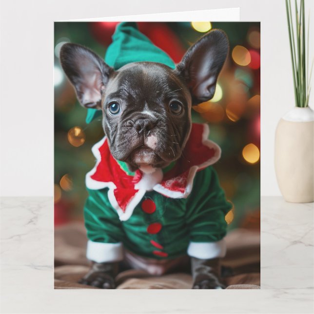Carte French Bulldog Elf Puppy (Devant)