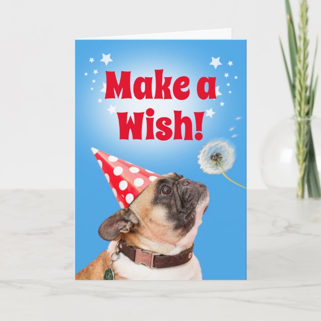 Carte French Bulldog Faire Un Dandelion Souhaitable & Gâ (Devant)