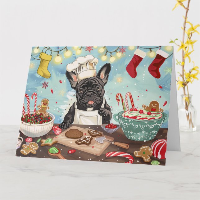 Carte French Bulldog Holiday Baking : Noël festif (Fleur jaune)