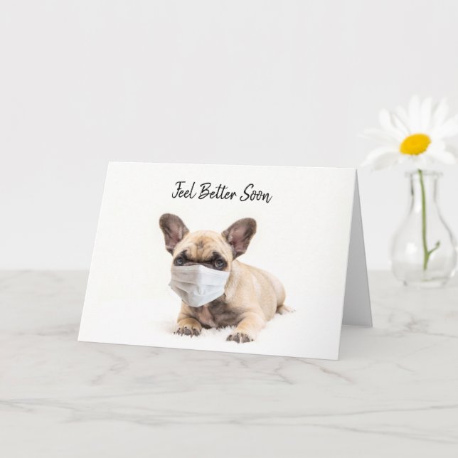Carte French Bulldog porte un masque facial (Petite plante)