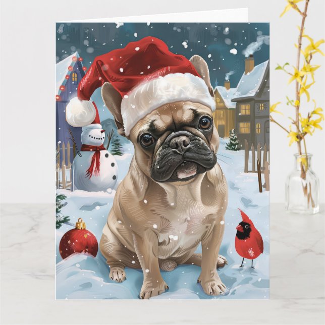 Carte French Bulldog Winter Wonderland Christmas Joie (Fleur jaune)