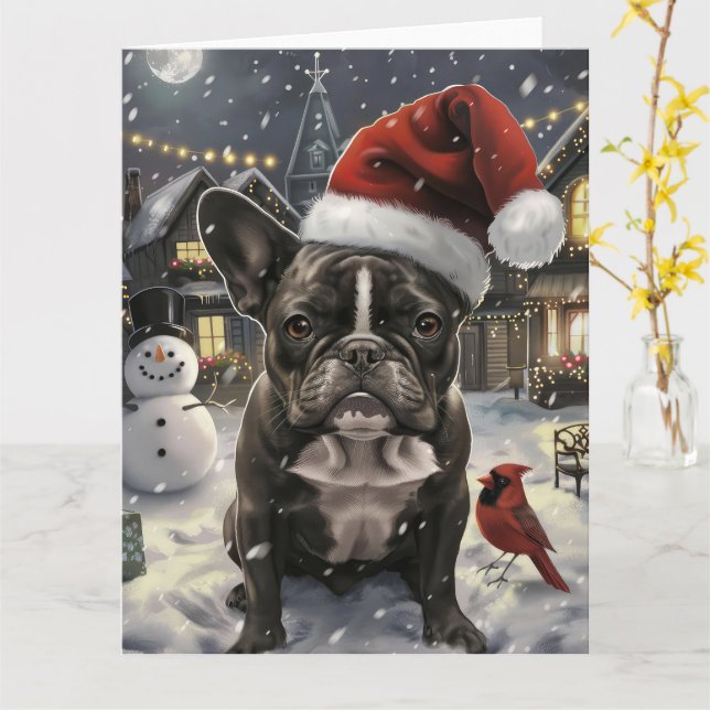 Carte French Bulldog Winter Wonderland Christmas Joie (Fleur jaune)