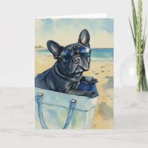 Carte Frenchie au Beach Watercolor