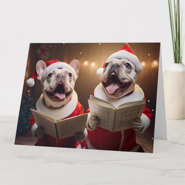 Carte Frenchie Christmas Carolers Fun Holiday (Devant)