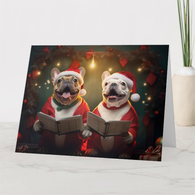 Carte Frenchie Christmas Carolers Fun Holiday (Devant)
