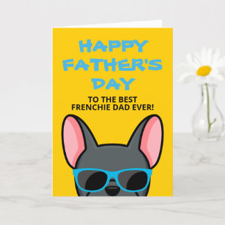Carte Frenchie Fête des Pères Bleu Bouledogue Français