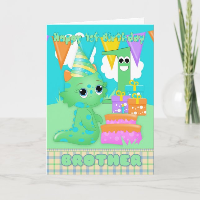 Carte Frère 1er Anniversaire mignon Petit Monstre Avec C (Devant)