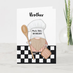 Carte Frère Anniversaire Whimsical Gnome Baker Baking