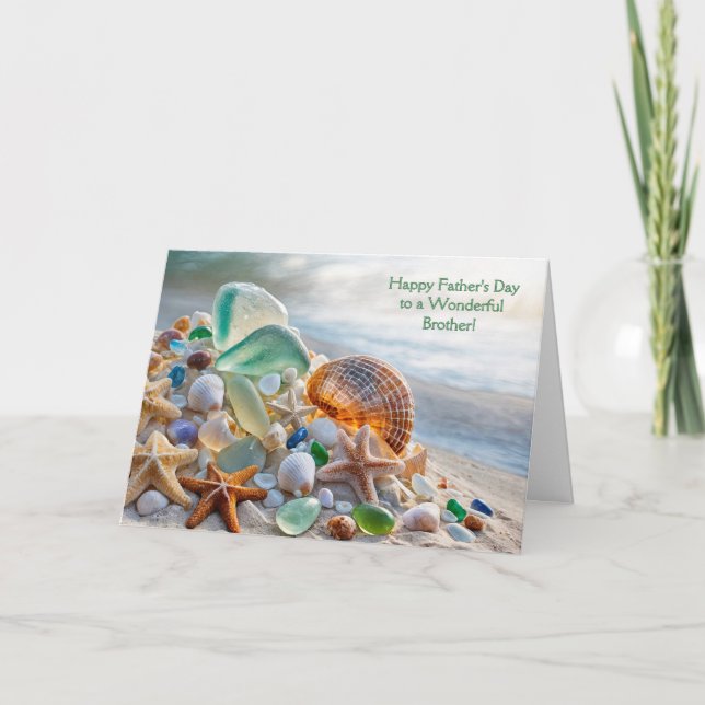 Carte Frère Joyeux Papa avec coquillages de plage  (Devant)