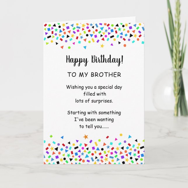 Carte Frère ou Soeur Drôle Anniversaire Confetti Salutat (Devant)