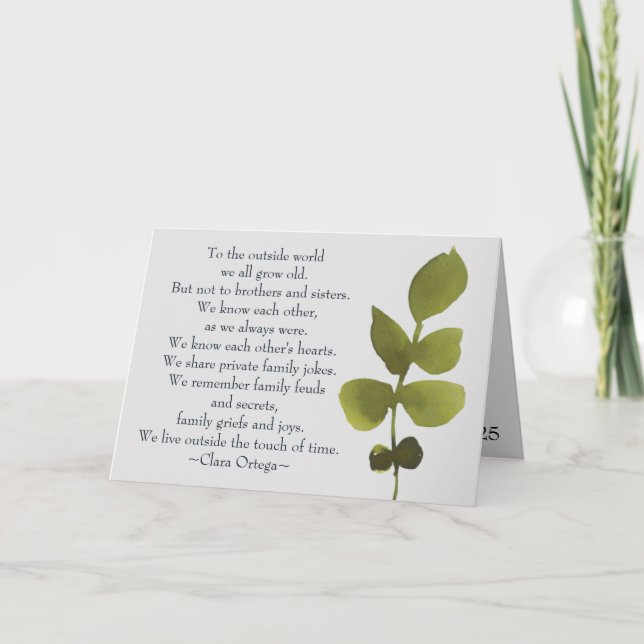 Carte Frère Soeur Sentimentale Poème frère frère Anniver (Devant)