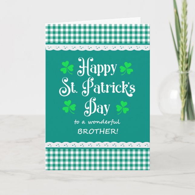 Carte Frère St Patrick's Day Shamrock Green Checks (Devant)
