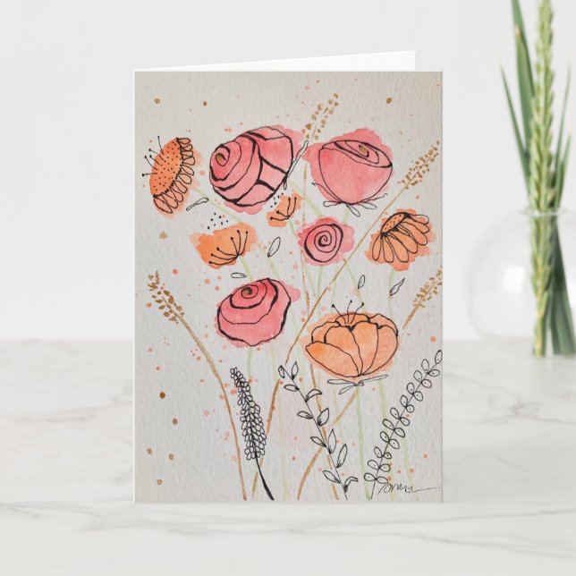 Carte Fresh Floral Watercolordoodle Card (Devant)