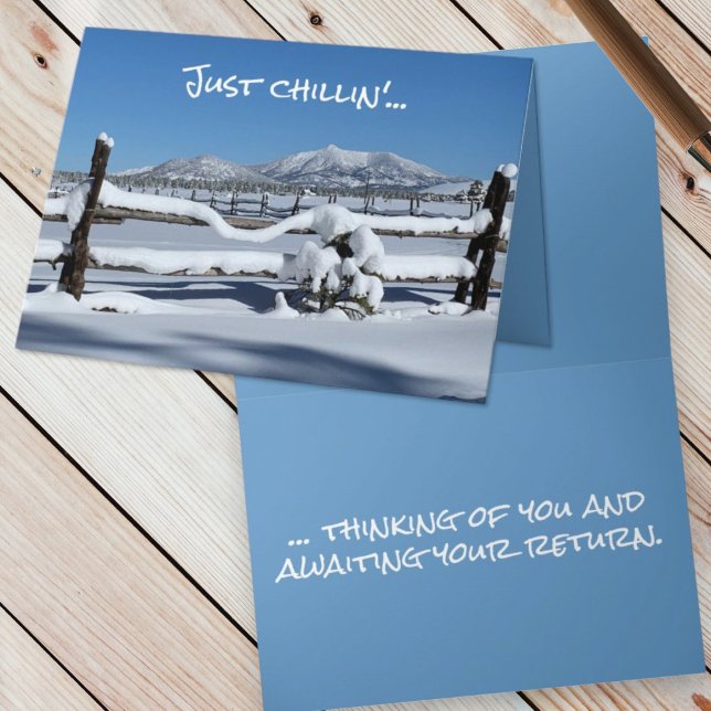 Carte Fresh Winter Snow Photo Penser de vous sur mesure (cover and inside template greeting)