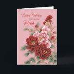 Carte Friend Birthday Peonies<br><div class="desc">Une belle illustration de pivoines roses et rouges pour souhaiter un joyeux anniversaire à votre ami. Cette carte est pleine d'amour,  élégante et classe en même temps.</div>
