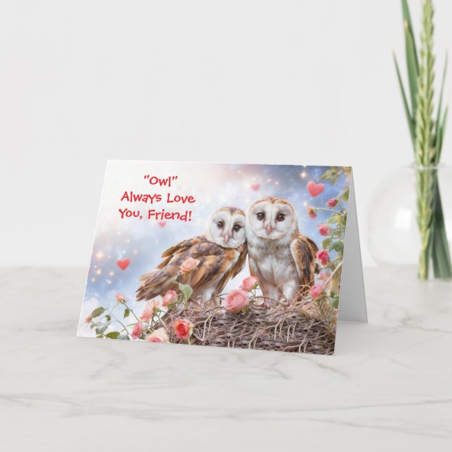 Carte Friend Cute Owls Happy Valentines Day Card (Devant)
