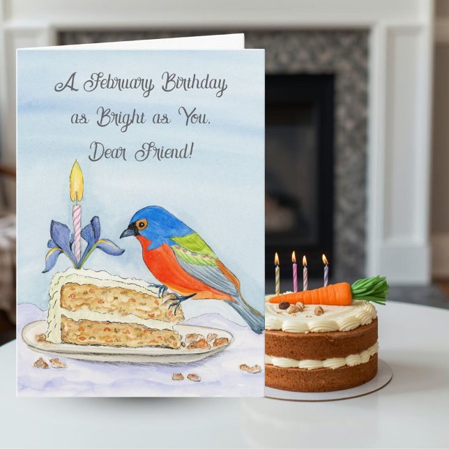 Carte Friend Happy February Birthday Painted Bunting (Créateur téléchargé)