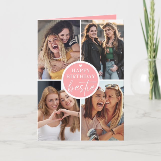Carte Friend Photo Collage Heart Script Happy Birthday (Devant)
