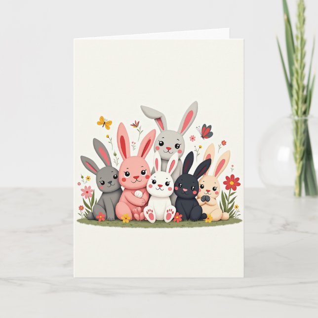Carte Friendly Bunnies Spring Meadow Card (Devant)