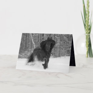 Carte Friesian Runs in the Snow Horse Greeting Card